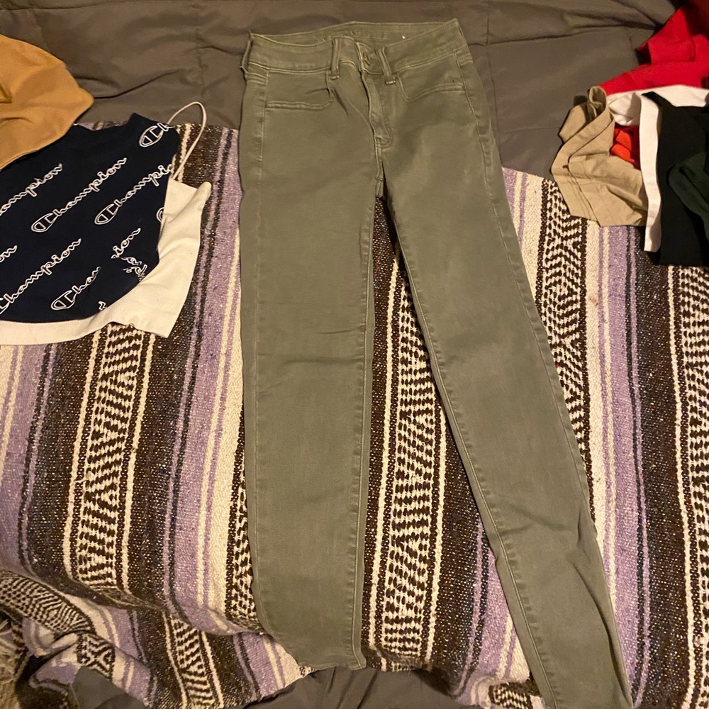 american eagle jeans, army green, size 2